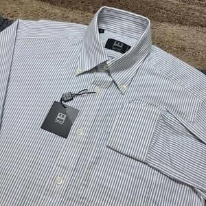 Ike Behar Men’s 15 Shirt Blue White Stripe Button Down Made in USA NWT